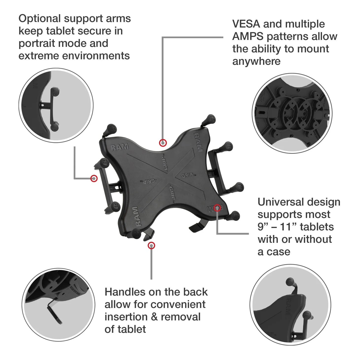 RAM® X-Grip® Drill-Down Double Ball Mount for 9"-10" Tablets (RAM-B-101-C-UN9U)