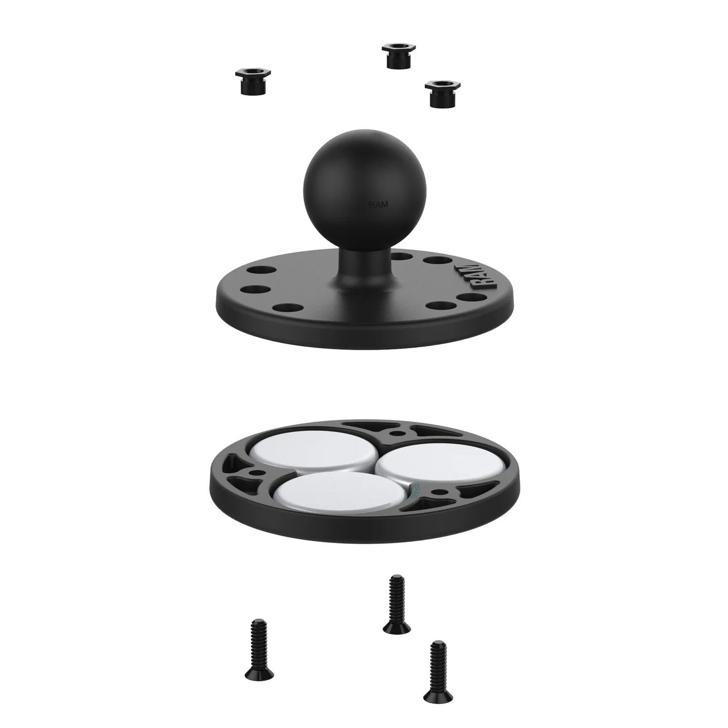 RAM 2.5" Round Base with AMPs Hole Pattern 1" Ball & Triple Magnetic Base Adapter (RAM-B-202-339U)